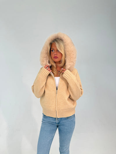 Fur Jacket Satin - Beige
