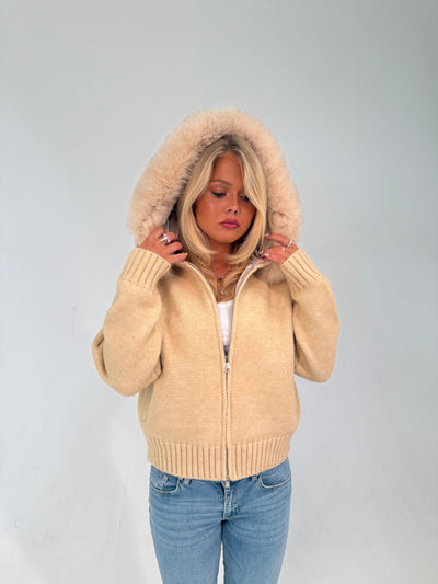 Fur Jacket Satin - Beige