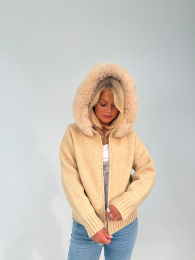 Fur Jacket Satin - Beige