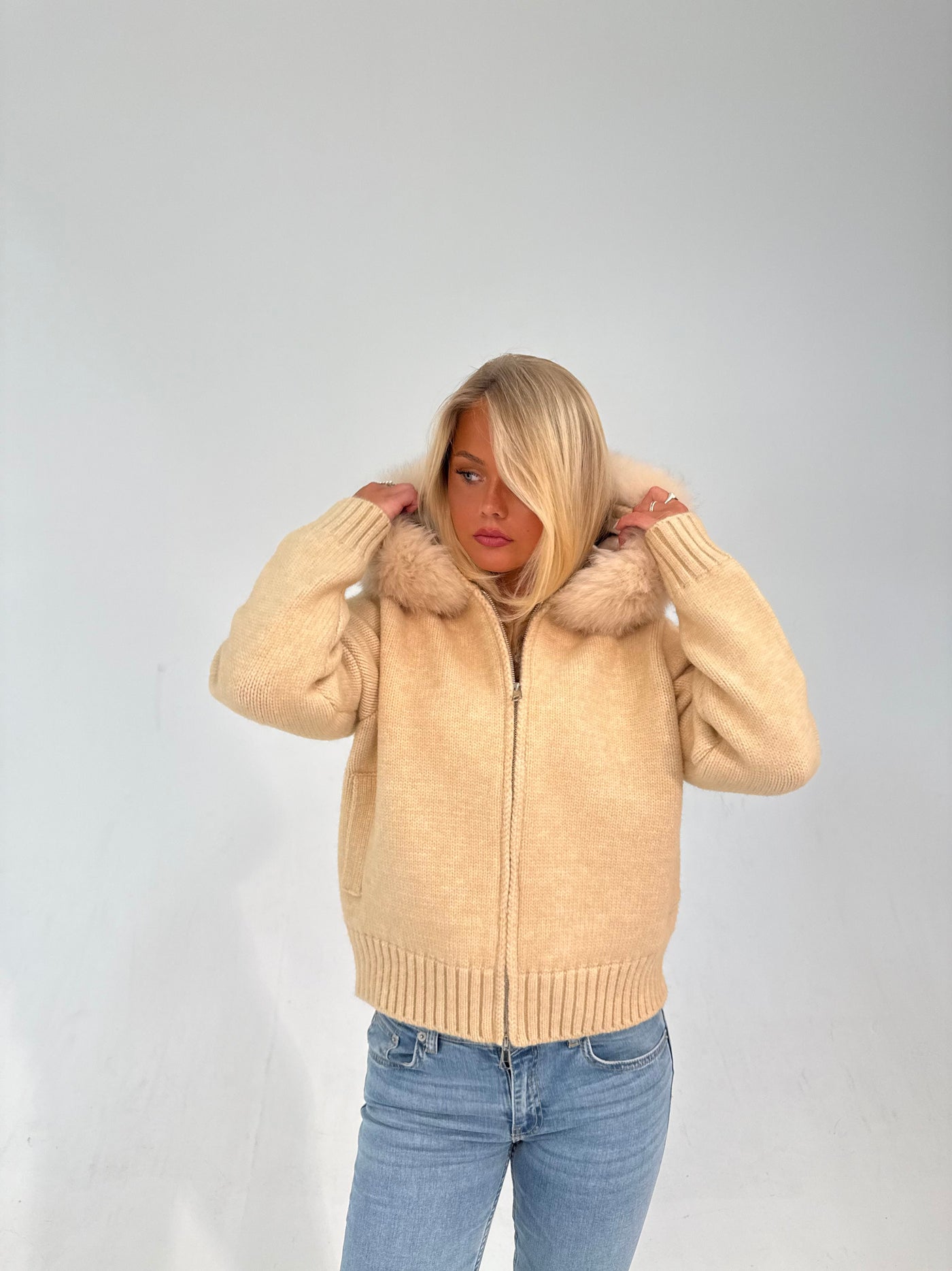 Fur Jacket Satin - Beige