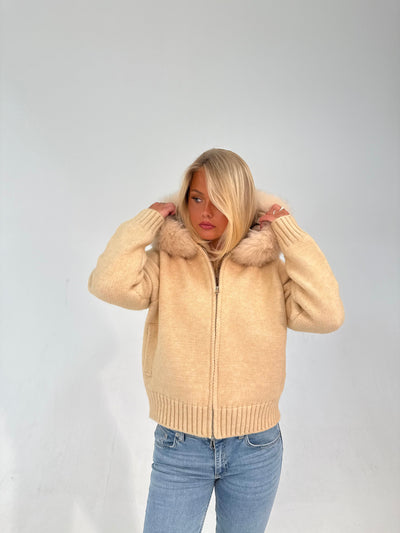 Fur Jacket Satin - Beige